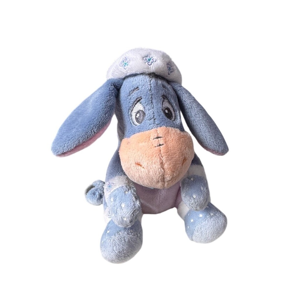Disney Eeyore Winter Plush Winnie the Pooh Blue Polka Dot Scarf Hat Booties Toy